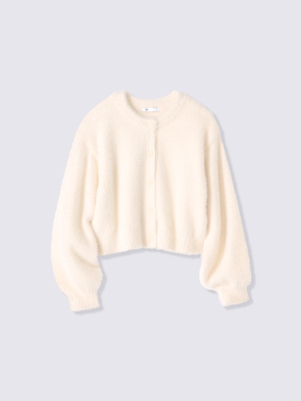 GIRLSフェザーヤーンフラワーボタンカーディガンCZ