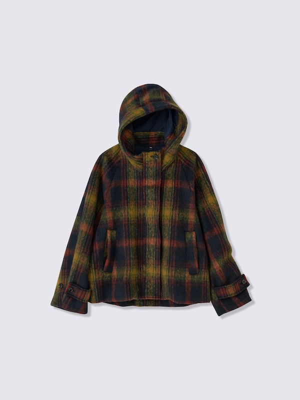 シャギーチェックショートフーディコート CL