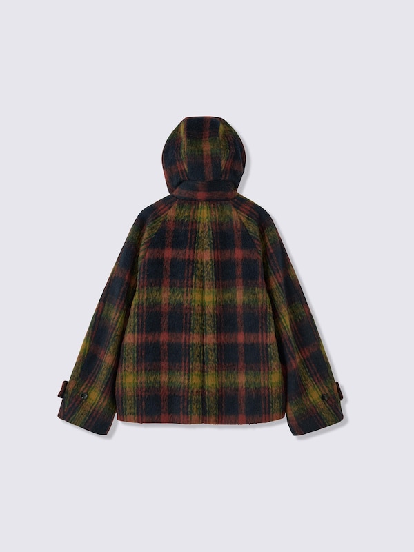 シャギーチェックショートフーディコート CL
