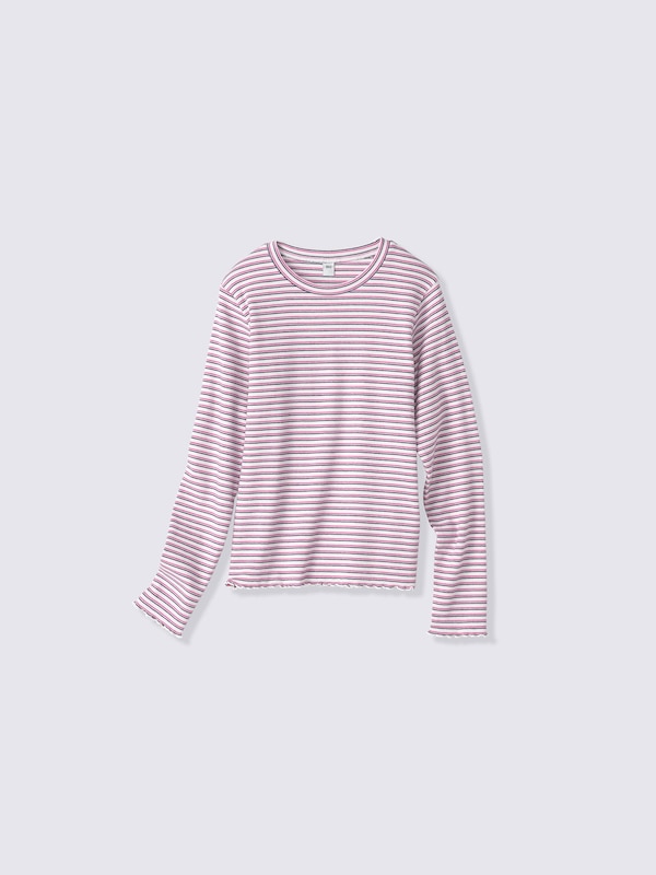GIRLSリブクルーネックT(長袖)(ボーダー)PF