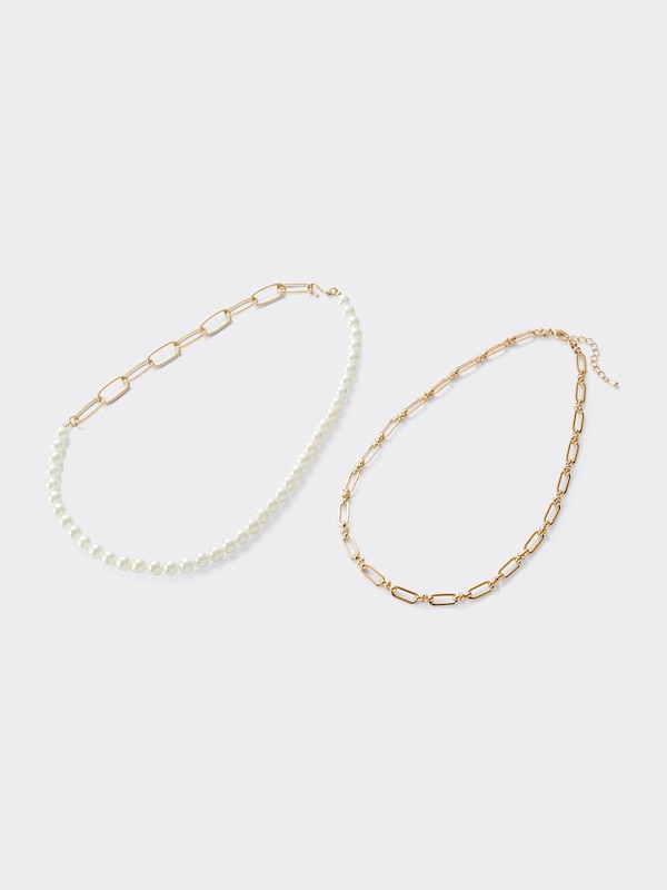 Metal& Imitation Pearl Volume Necklace