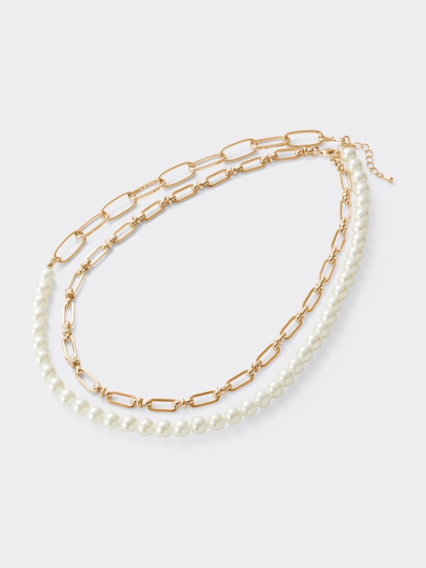 Metal& Imitation Pearl Volume Necklace