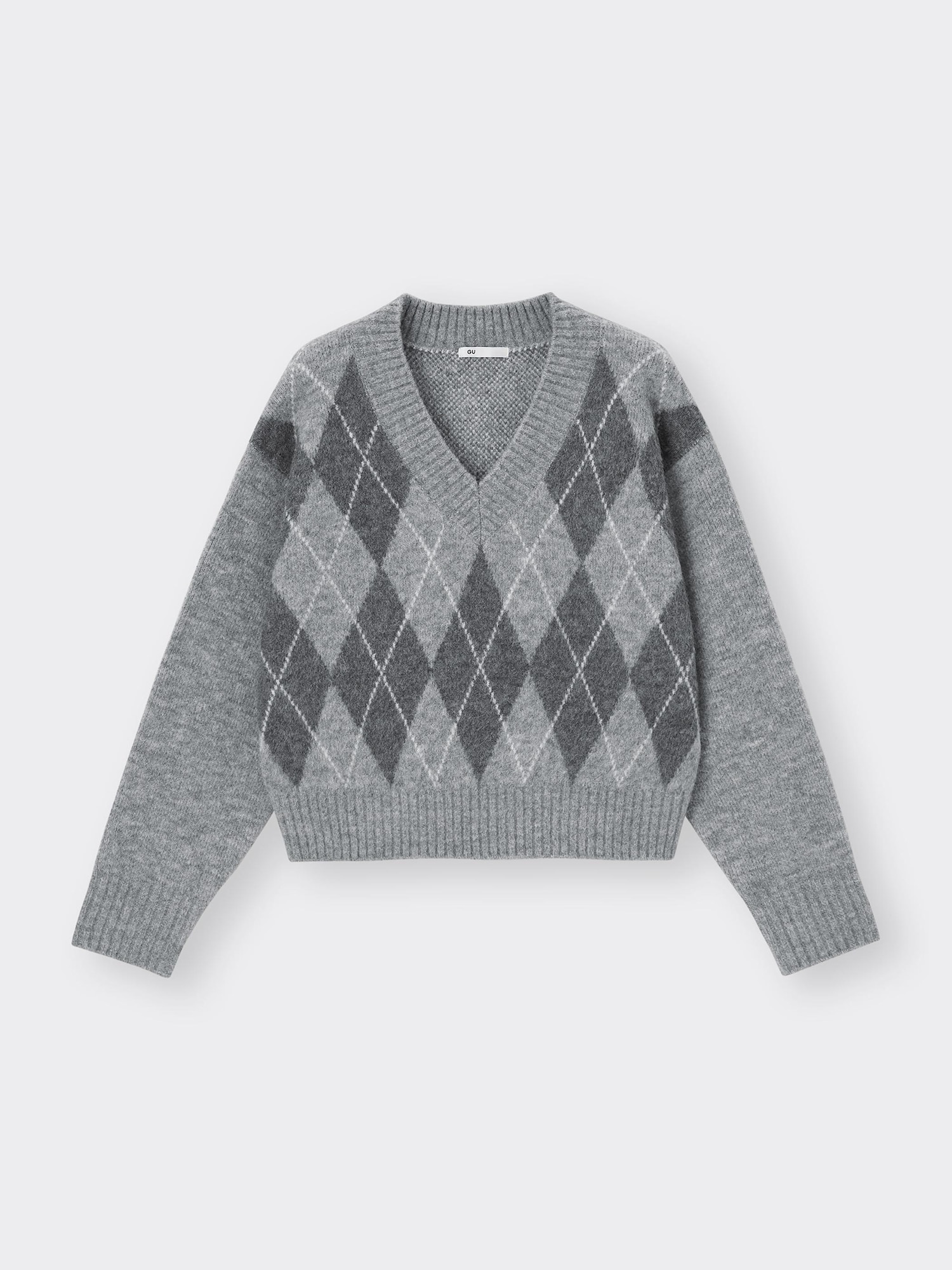 Puffy Touch Argyle V Neck Short Sweater | GU US