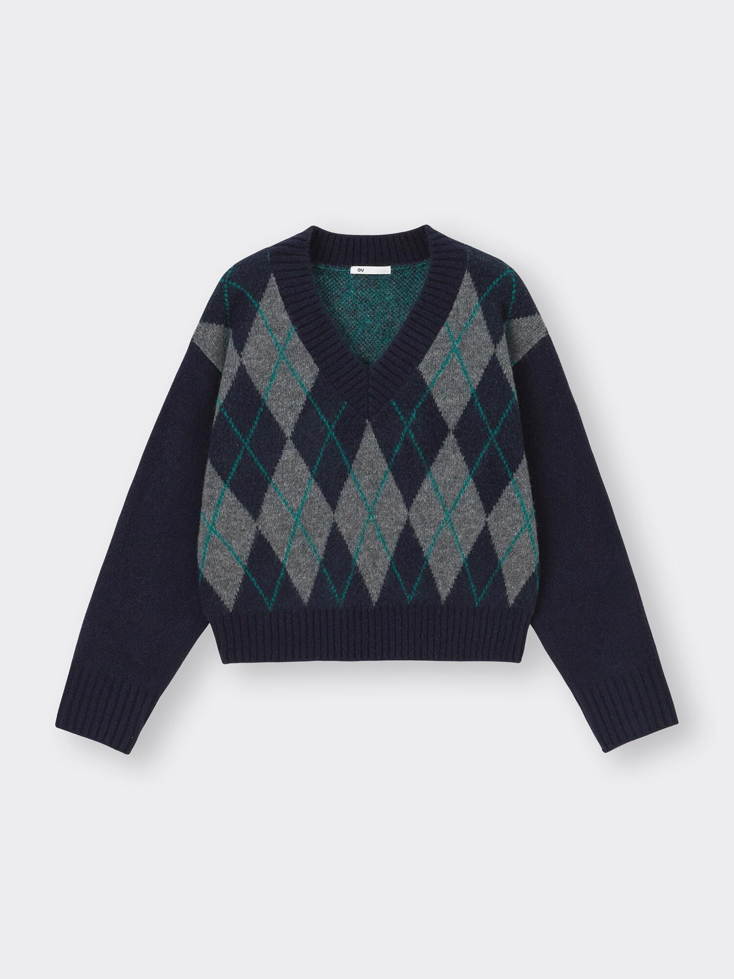 Puffy Touch Argyle V Neck Short Sweater | GU US