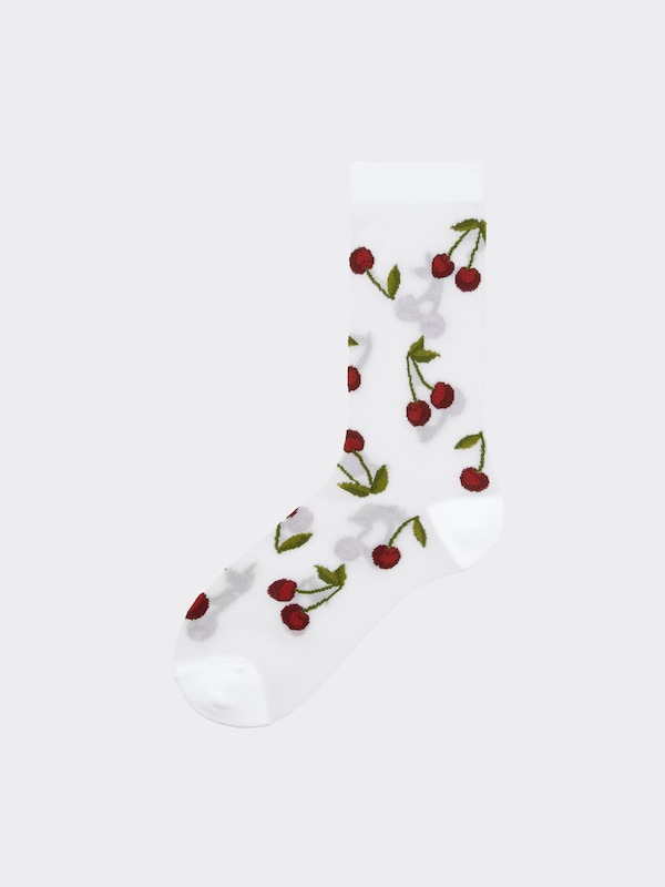 Sheer Crew Socks Cherry
