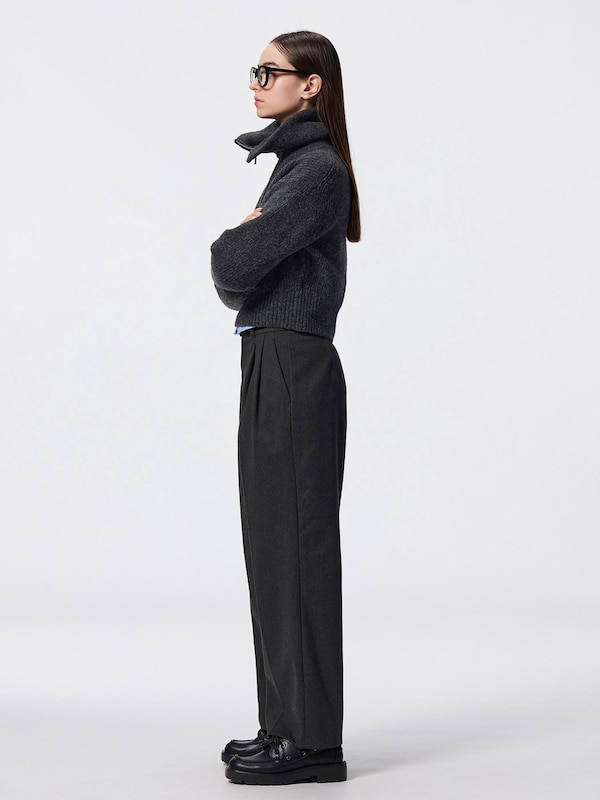 Herringbone Tucked Wide Pants