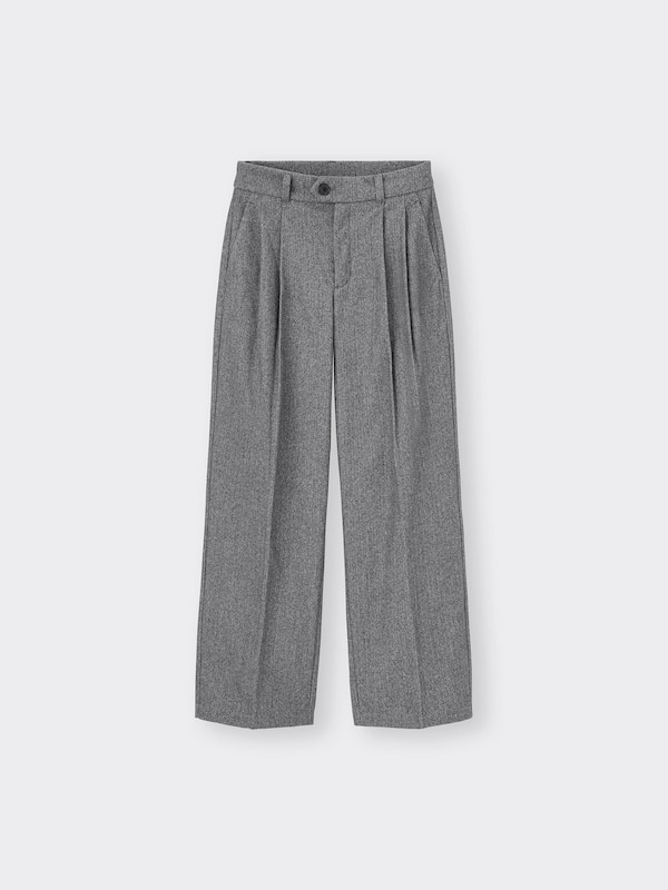 Herringbone Tucked Wide Pants