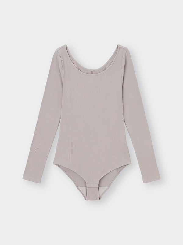 Stretch Ribbed U Neck Bodysuit Long Warm
