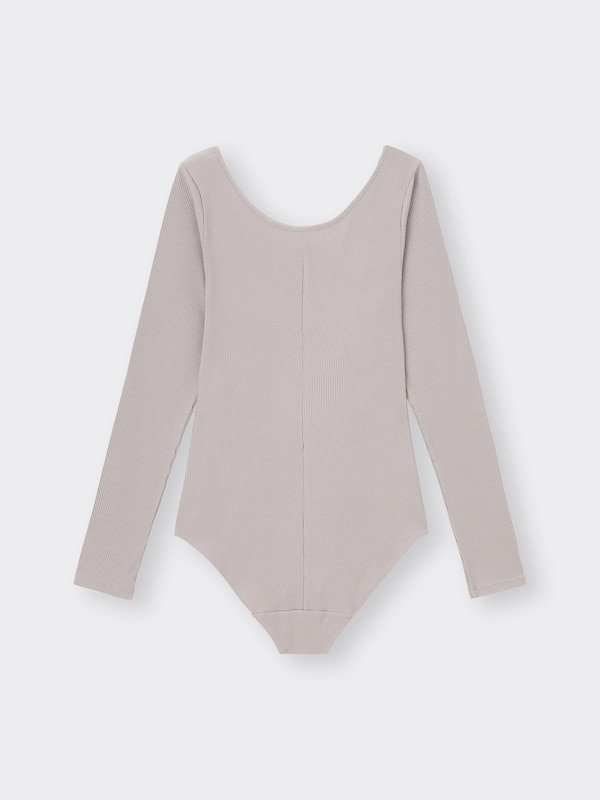 Stretch Ribbed U Neck Bodysuit Long Warm