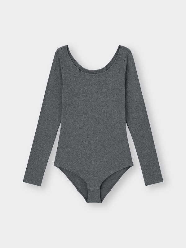 Stretch Ribbed U Neck Bodysuit Long Warm