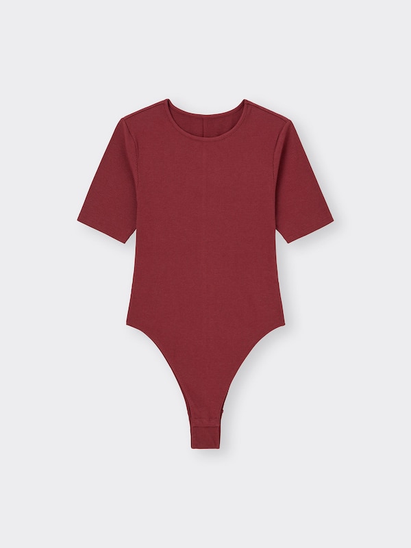Stretch Ribbed Crew Neck Bodysuit Warm