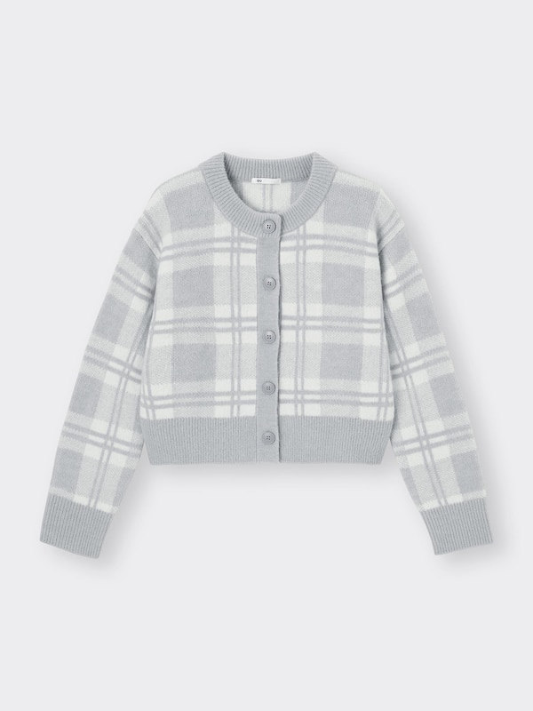 Puffy Touch Checked Crew Short Cardigan
