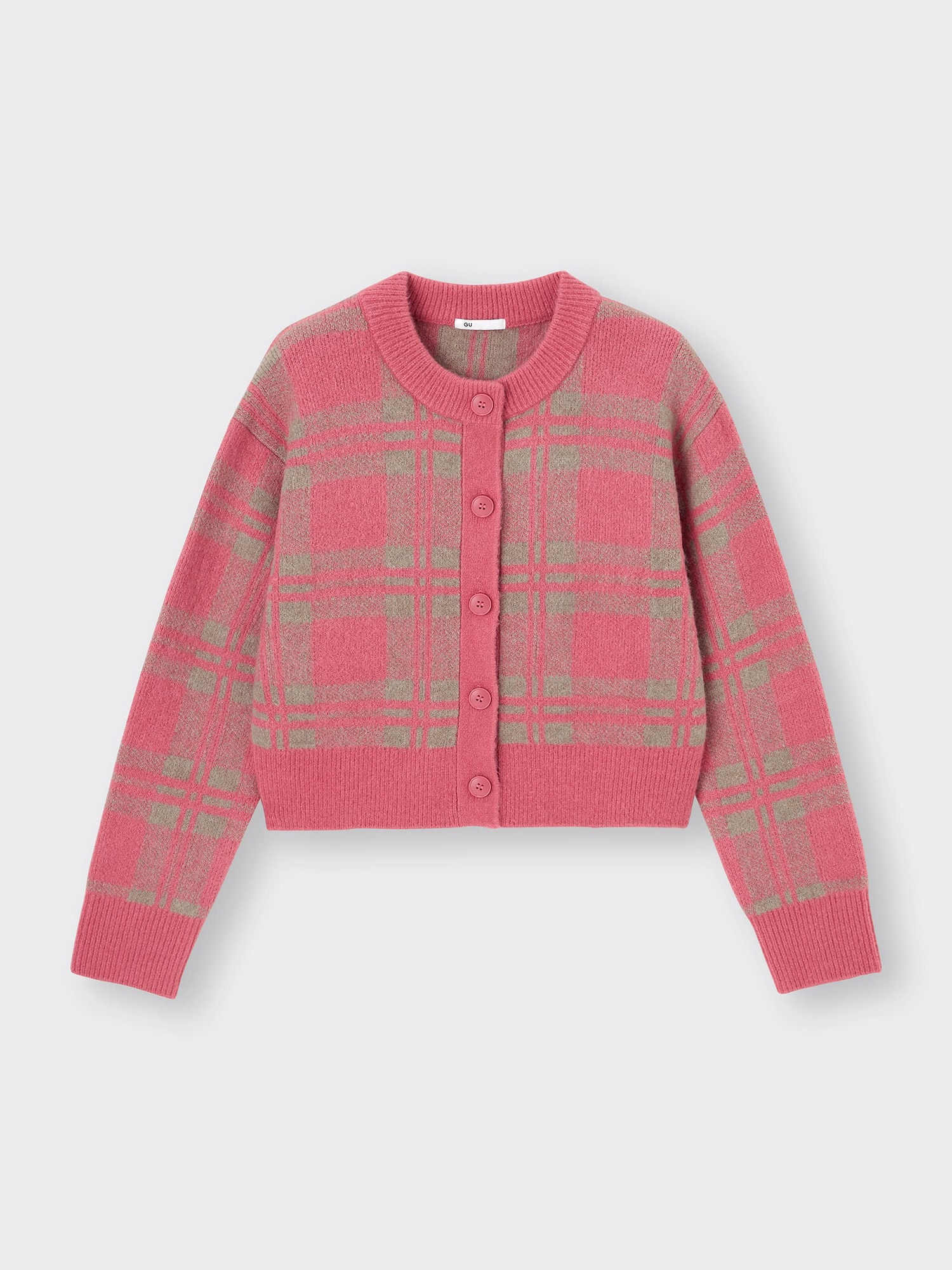 Puffy Touch Checked Crew Short Cardigan | GU US
