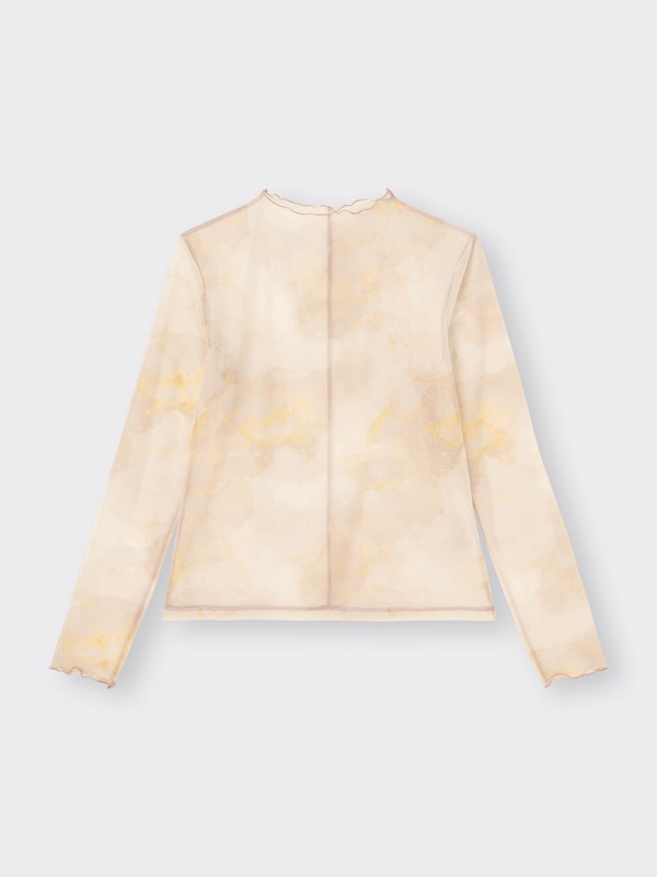 Sheer Printed Mockneck T-Shirt Long