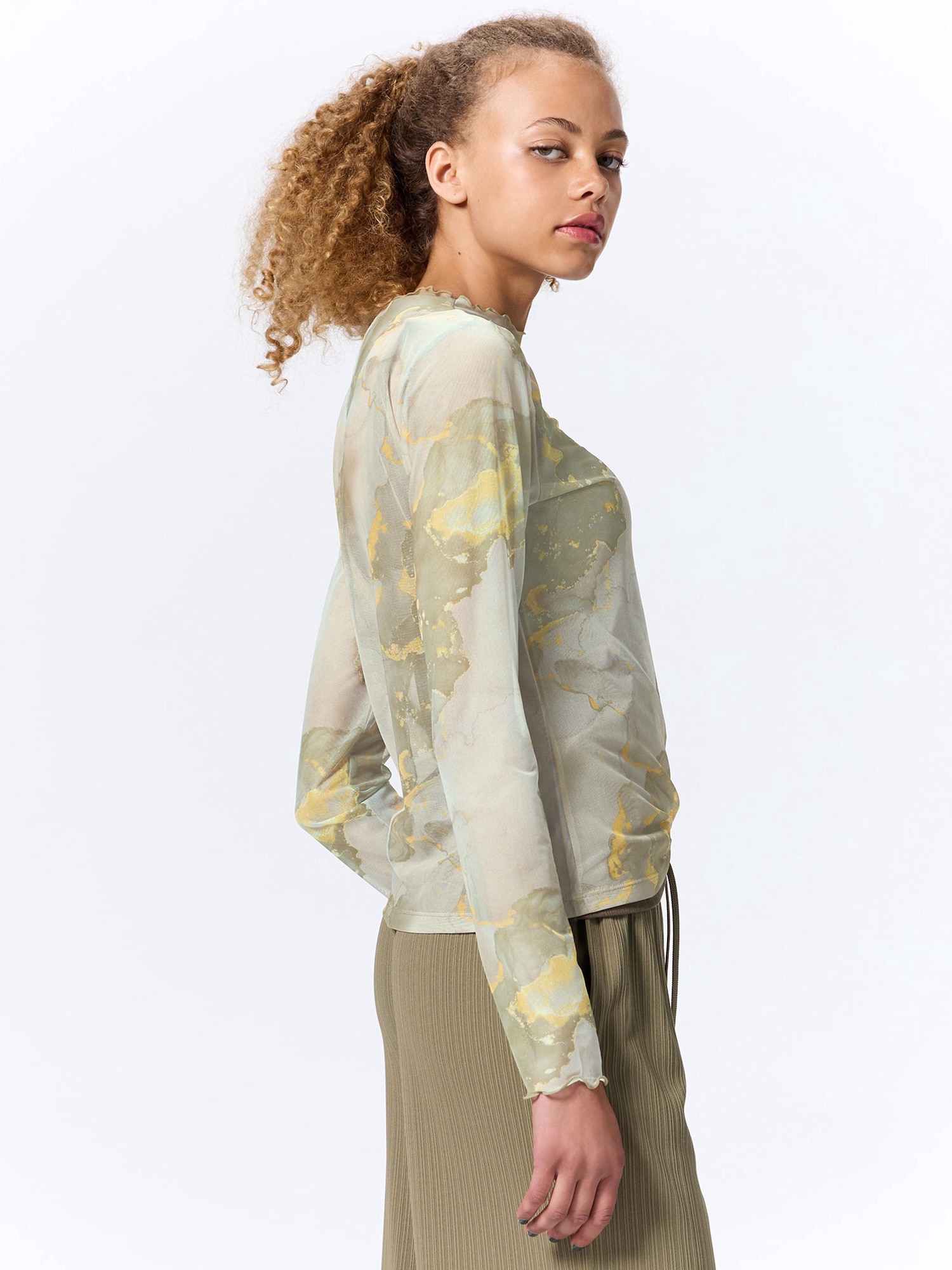 Sheer Printed Mockneck T-Shirt Long | GU US