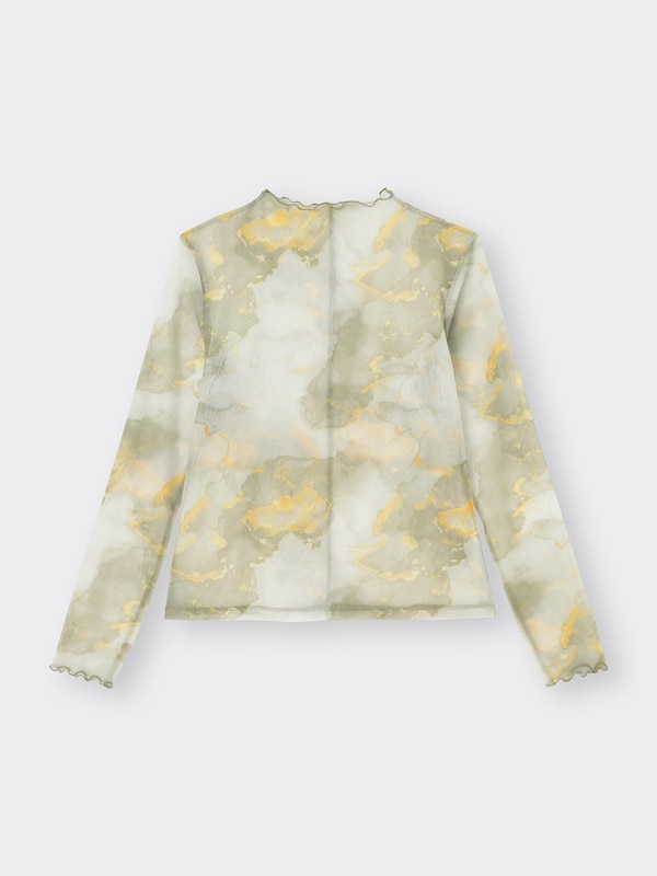 Sheer Printed Mockneck T-Shirt Long