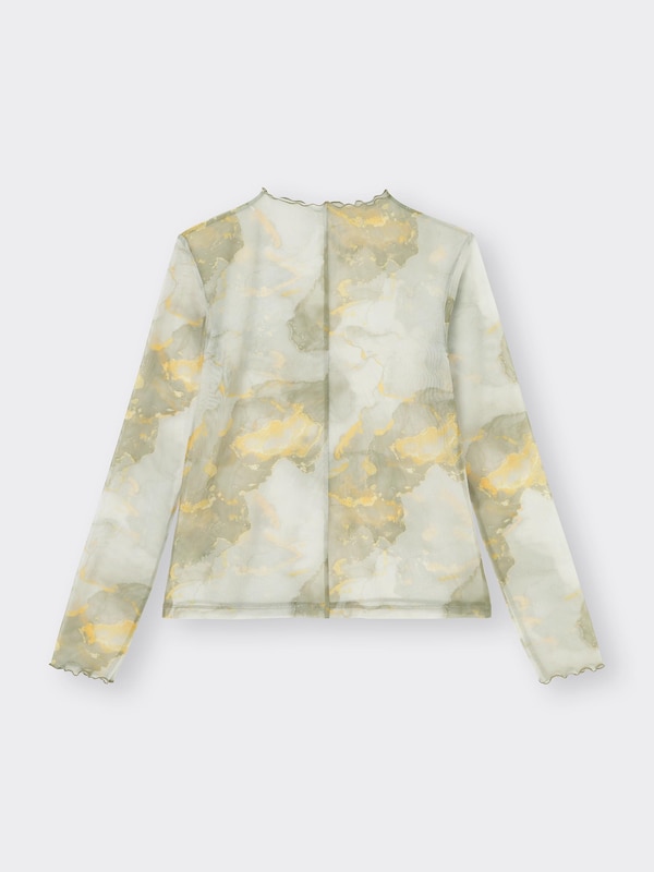 Sheer Printed Mockneck T-Shirt Long