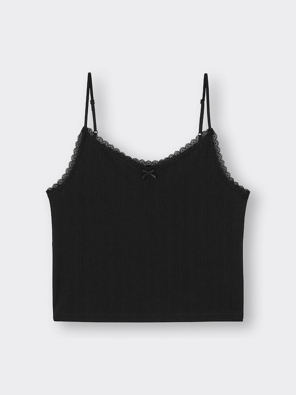 Cotton Blend Ribbed Cropped Lace Camisole Dry