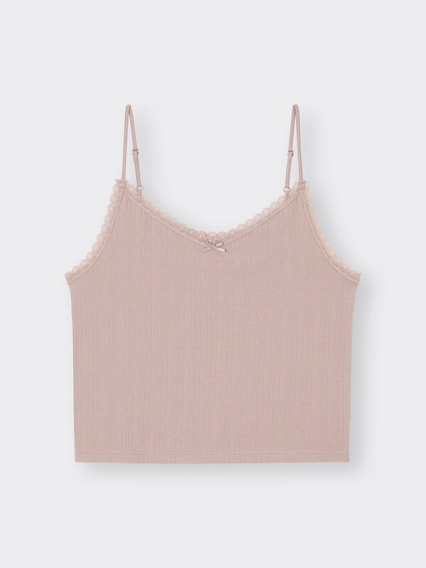 Cotton Blend Ribbed Cropped Lace Camisole Dry