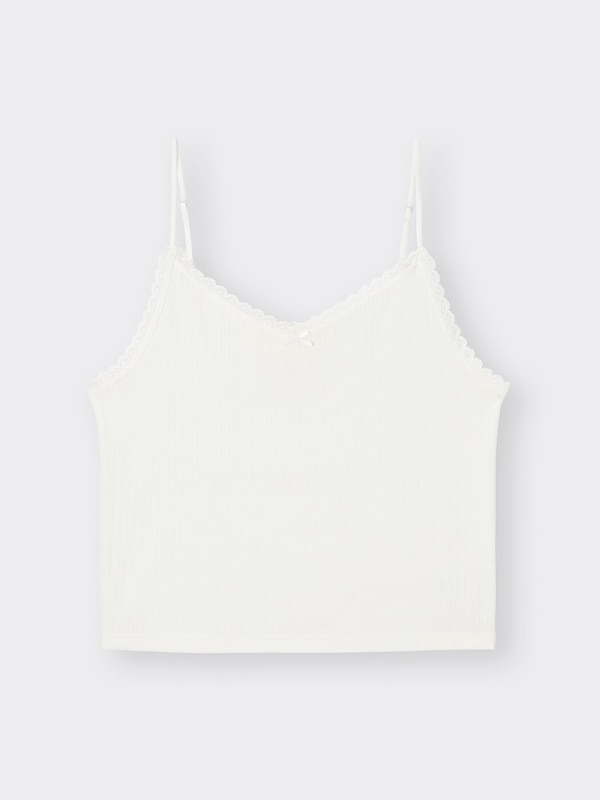 Cotton Blend Ribbed Cropped Lace Camisole Dry