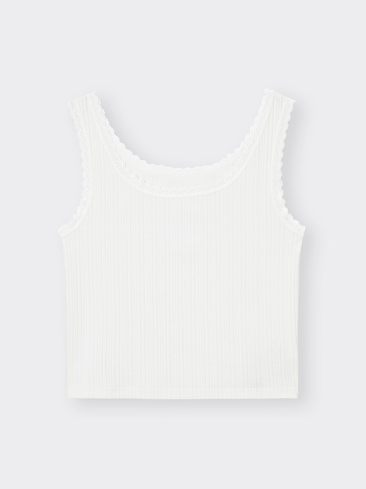 Cotton Blend Ribbed Cropped Lace Tank Top Dry | GU US