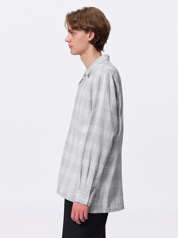 Textured Open Collar Checked Shirt