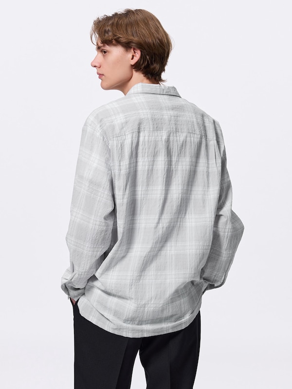 Textured Open Collar Checked Shirt