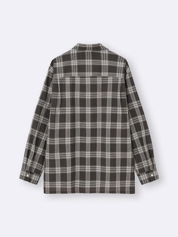 Textured Open Collar Checked Shirt