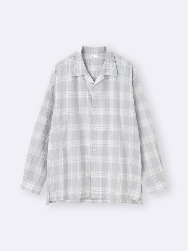 Textured Open Collar Checked Shirt