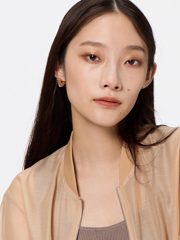 Heart Motif Beaded Pierced Earrings