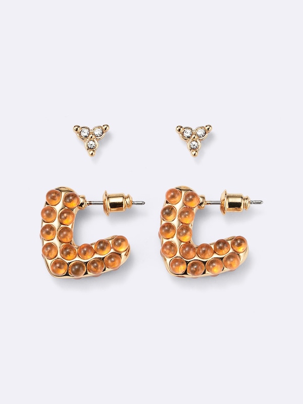 Heart Motif Beaded Pierced Earrings