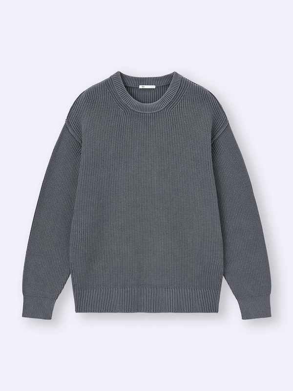 Washed Ribbed Crew Neck Sweater