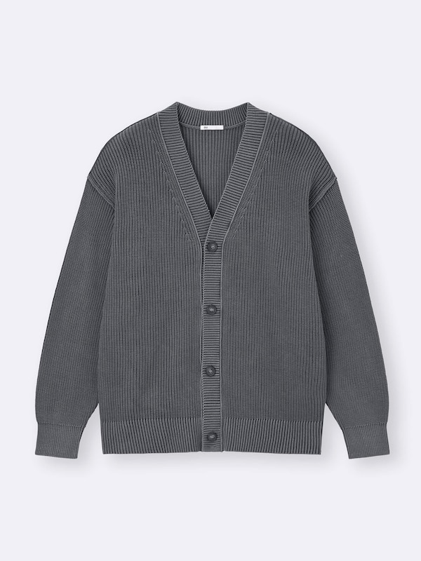 Washed Ribbed V Neck Cardigan