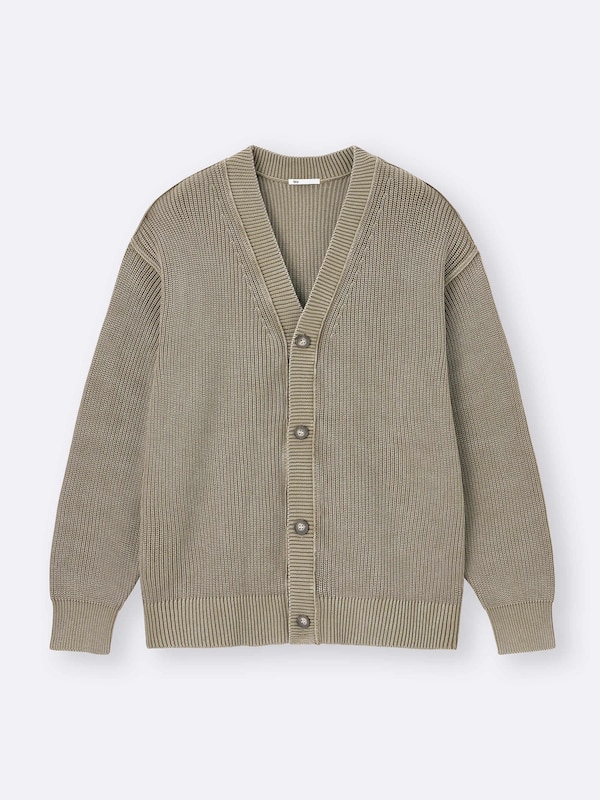 Washed Ribbed V Neck Cardigan