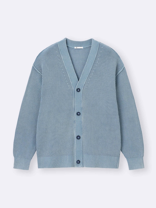 Washed Ribbed V Neck Cardigan