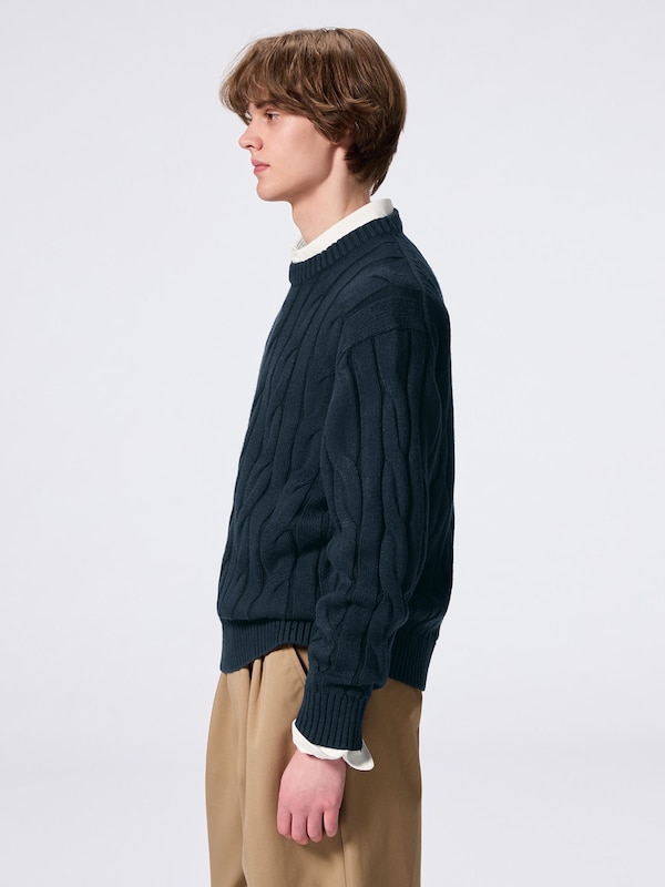 Wide Cable Crew Neck Sweater