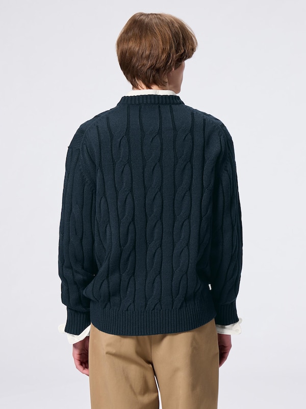 Wide Cable Crew Neck Sweater