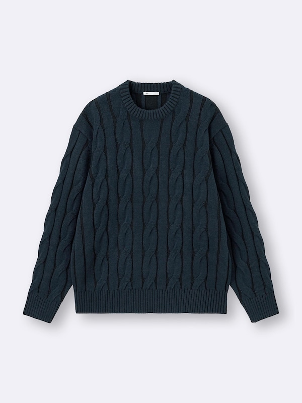 Wide Cable Crew Neck Sweater