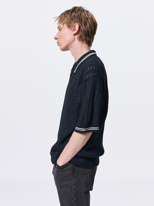 Washable Cable Knitted Polo Shirt | HalfSlv