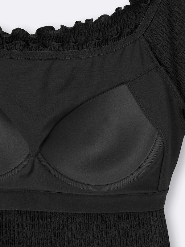 Bra-Feel Cropped Off The Shoulder Shirring T-Shirt