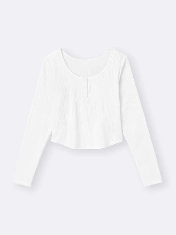 Cotton Blend Ribbed Cropped Henley T-Shirt