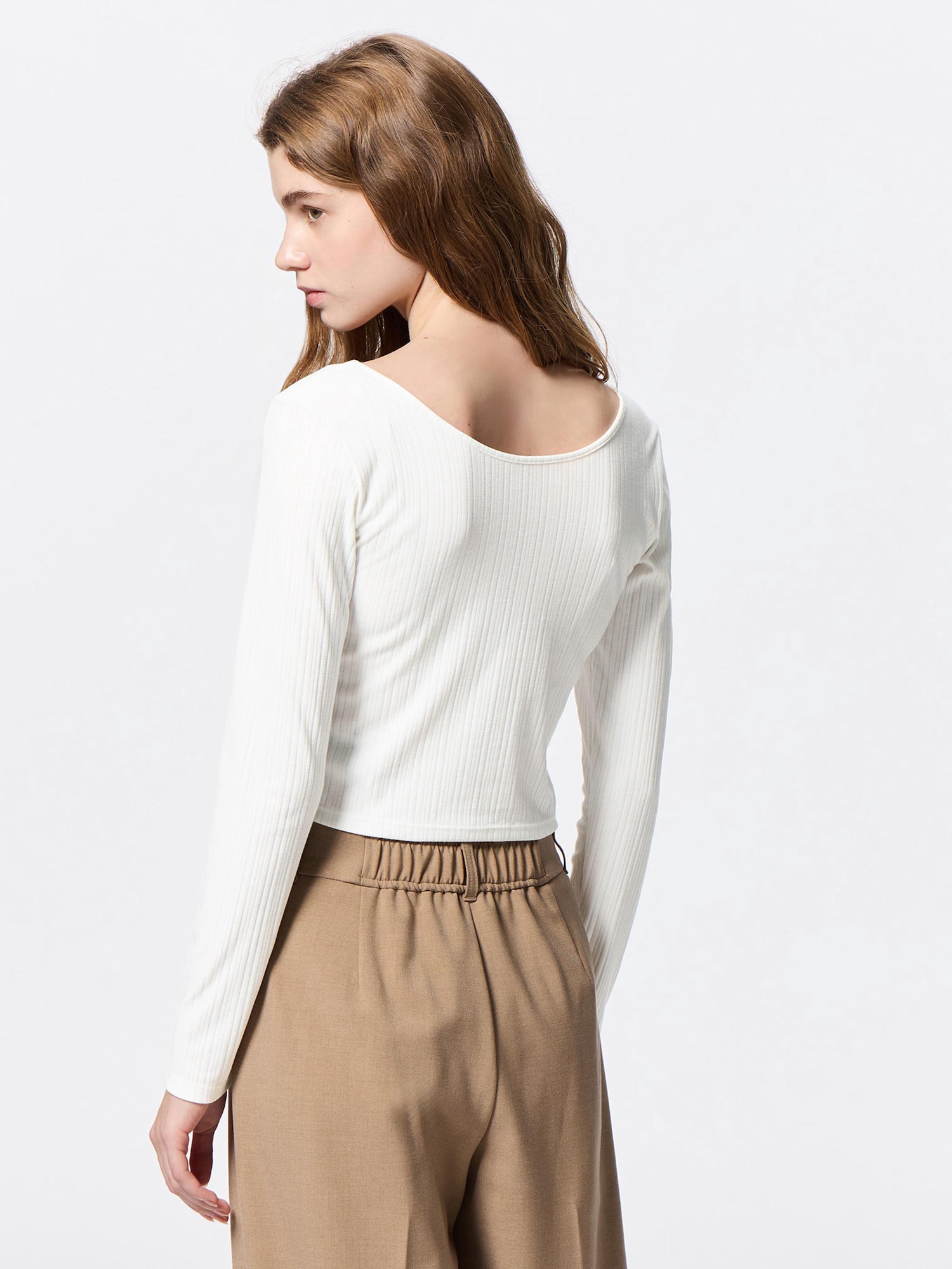 Cotton Blend Ribbed Cropped Wide Neck T-Shirt | GU US