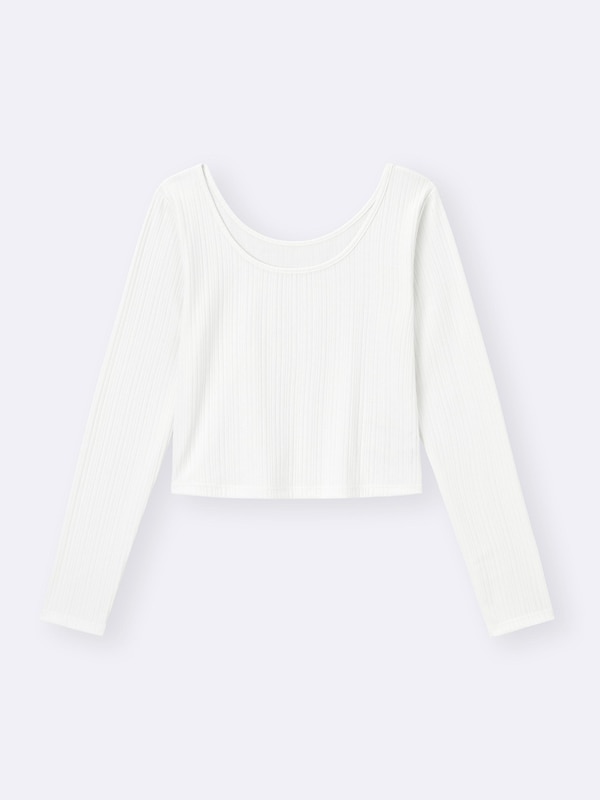 Cotton Blend Ribbed Cropped Wide Neck T-Shirt