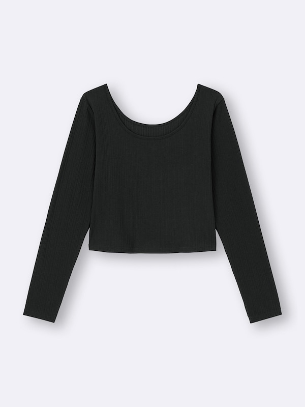 Cotton Blend Ribbed Cropped Wide Neck T-Shirt