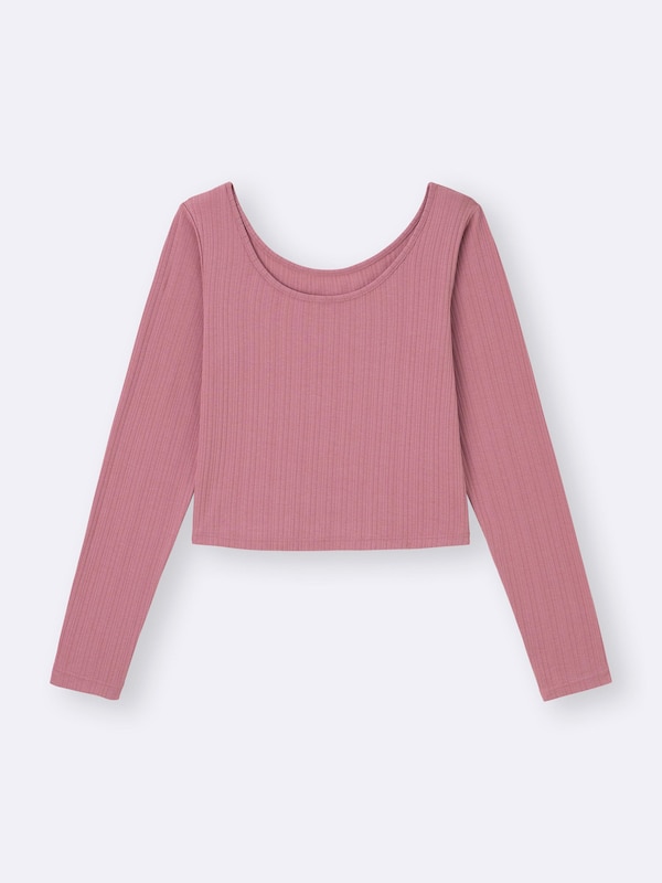 Cotton Blend Ribbed Cropped Wide Neck T-Shirt