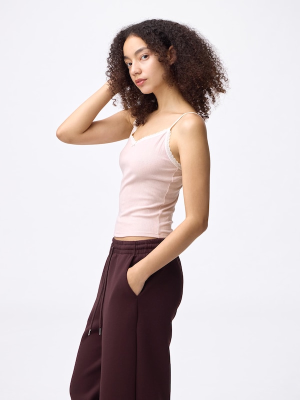 Cotton Blend Ribbed Cropped Lace Camisole | Dry