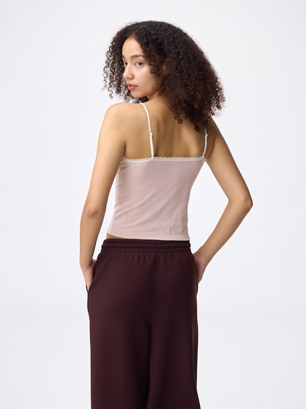 Cotton Blend Ribbed Cropped Lace Camisole | Dry