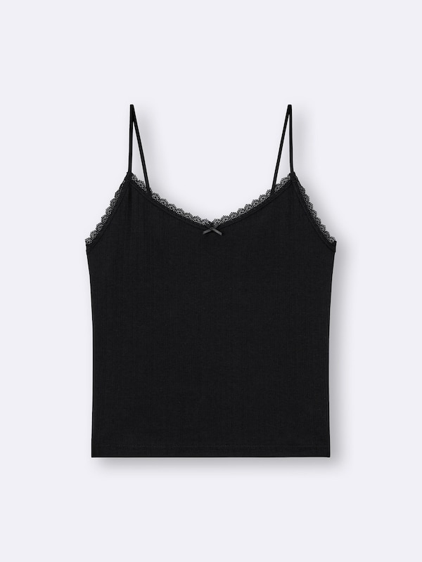 Cotton Blend Ribbed Cropped Lace Camisole | Dry
