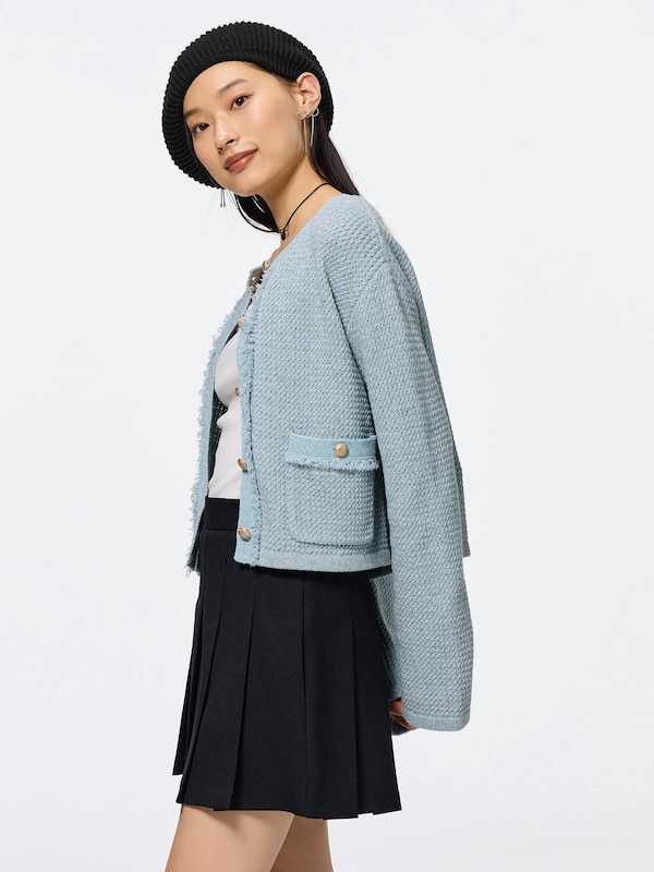 Fringe Double Pocket Knitted Jacket