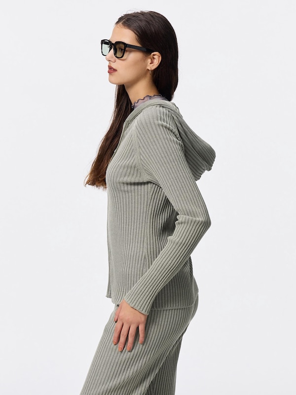 Ribbed Knitted Double Zip Hoodie